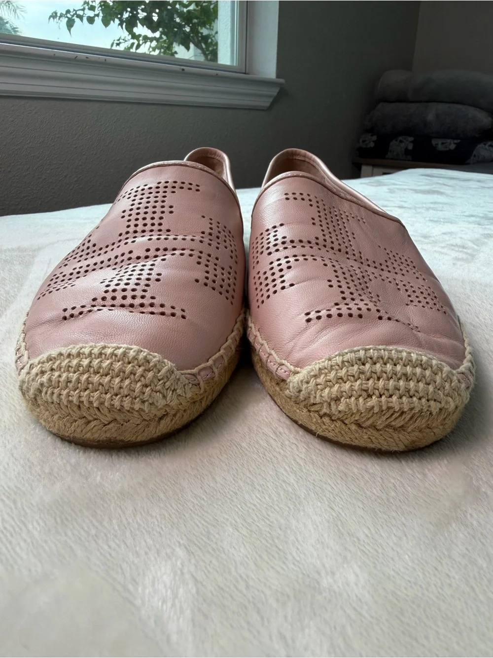 Tory Burch Perforated Double T Logo Leather Espadrilles